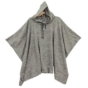 GAP Womens Neutral Cozy Hooded Poncho Oversized XL Heather Grey Marled Knit NEW